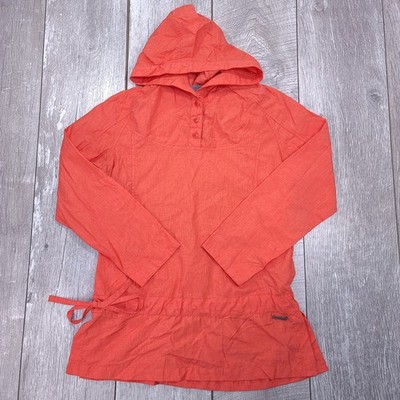 Merrell Pullover Hooded Top Womens Small Orange Opti-Wick UPF 30+ Hiking Henley