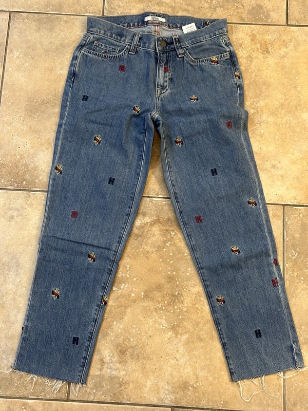 Tommy Hilfiger Y2K Embroidered Logo And H Monogram Slim Boyfriend Jeans Size OO