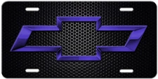 Cool Blue Chevy Bowtie Logo on all Back Grill Vanity Aluminum License Plate Tag