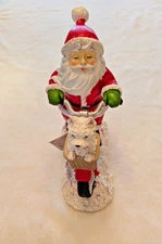 West Highland White Terrier Westie Dog in a Bike Basket w/ Santa Claus Figurine