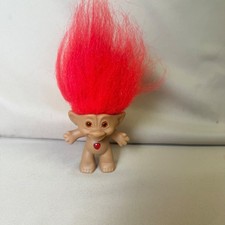 Vintage Ace Novelty Treasure Troll Doll Red Hair Heart Gem Belly 90s Toy