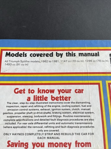 Haynes Triumph Spitfire 1962-1981 MK1 To 1500 Manual Poor But Eligible - Picture 5 of 8