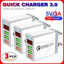 3PCS 3-Port Fast Quick Charge QC 3.0 USB Hub Wall Charger Power Adapter US Plug