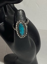 Native American Vintage Sterling Silver and Turquoise Ring Size 7.5 adjustable