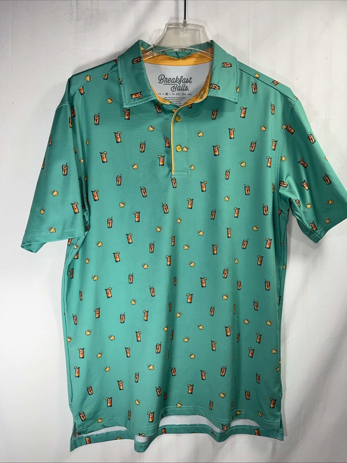 Breakfast Balls Polo Shirt Mens Medium Green Print Golf Perf