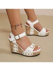Women’s White/Beige/Gold Platform Wedge Sandals Open Toe Studded 8.5 — photo 5