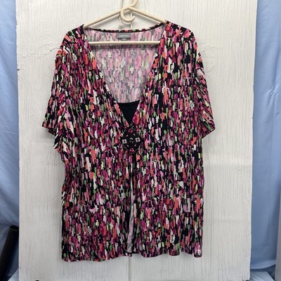 Essentials women s 5X multi colored shirt black attached tank Appliqué