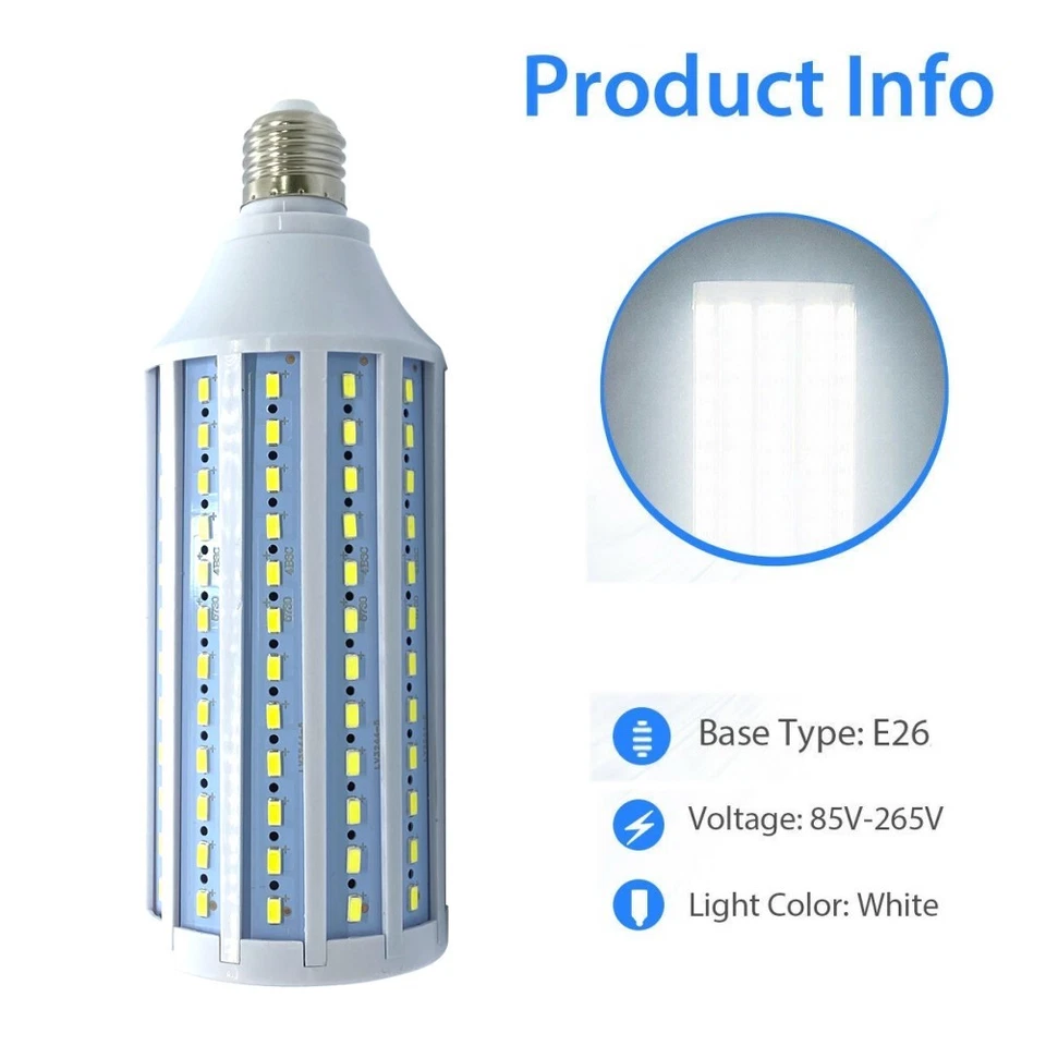 2 PCS 300W Eq LED Corn Light Bulb 168-Chip 6000K E26 5000lm Cool Daylight Garage - Image 4 of 4