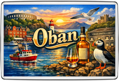 Oban Schottland Küste Whisky Papageientaucher Leuchtturm Kühlschrankmagnet Reise Souvenir Geschenk