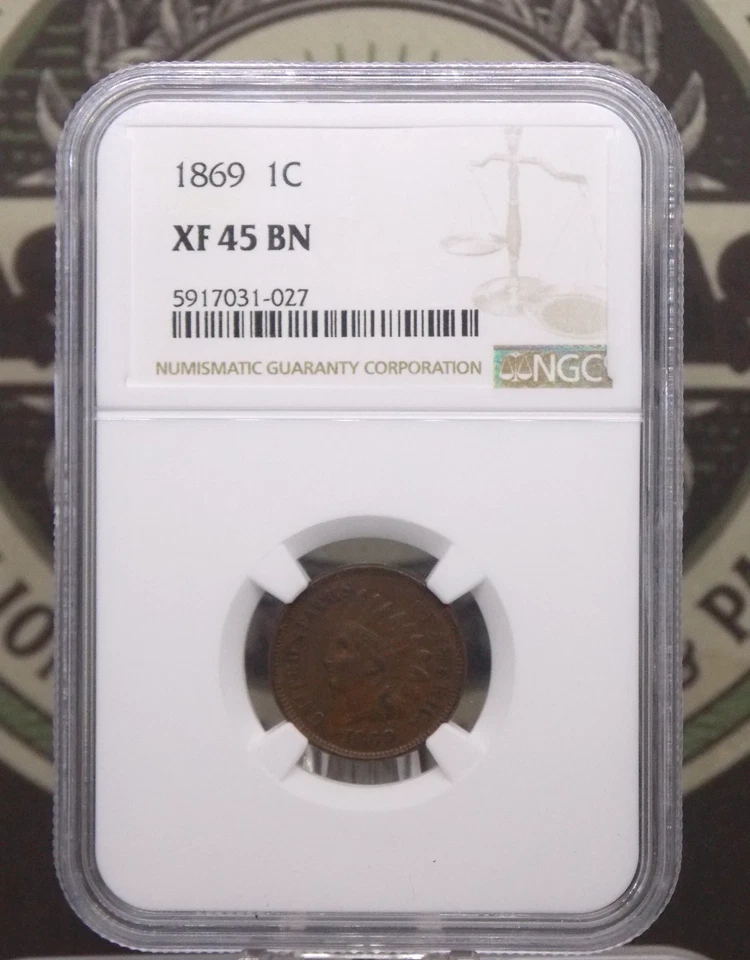 1869 Indian Head Cent Penny 1c NGC XF45 BN #027 Extra Fine ECC&C, Inc. - Image 3 of 4