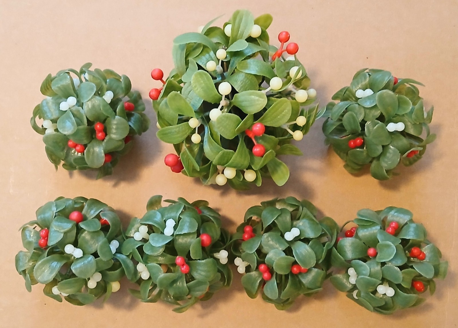 Vintage Christmas Mistletoe Kissing Balls MCM 1960s Hong Kong red, white berries