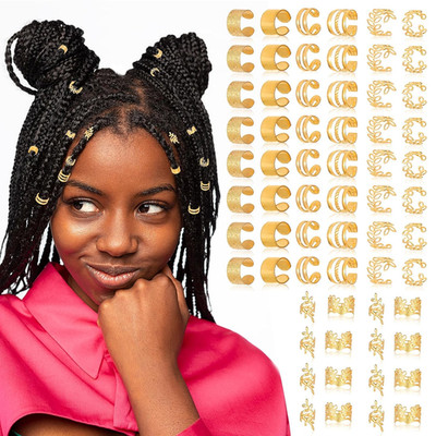 64 Stück Dreadlocks Schmuck Haarschmuck Gold Haarringe Verstellbar Goldene Haars