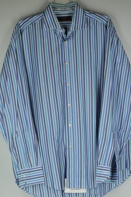 ETRO Men's Blue Purple Gray & White Striped Cotton Casual Shirt L Large Size 42