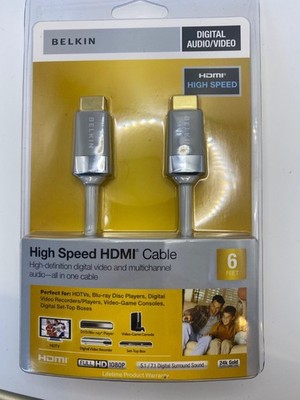 High Speed HDMI Cable 6Ft By Belkin 24K Gold-Plated Connectors Full HD 1080P Dig