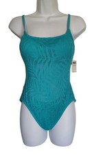Carmen Marc Valvo Aqua Semi-Sheer One Piece Floral Print Swimsuit 10 NW