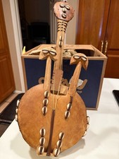 VINTAGE West African Kora Harp 8 String Gourd Lute Bridge 24"L 8"D DECORATIVE PI