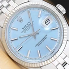 ROLEX DATEJUST 1601 ICE BLUE DIAL 18K WHITE GOLD STEEL FOLDED BRACELET WATCH