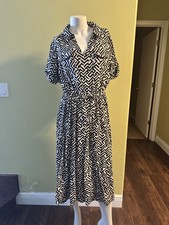 Stella & Julie Geometric Collared Shirt Dress Black White XL Short Sleeve Midi