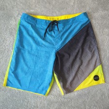 O'Neill Hyperfreak Boardshorts Men's 38 Blue Gray Neon Yellow Stretch Swim