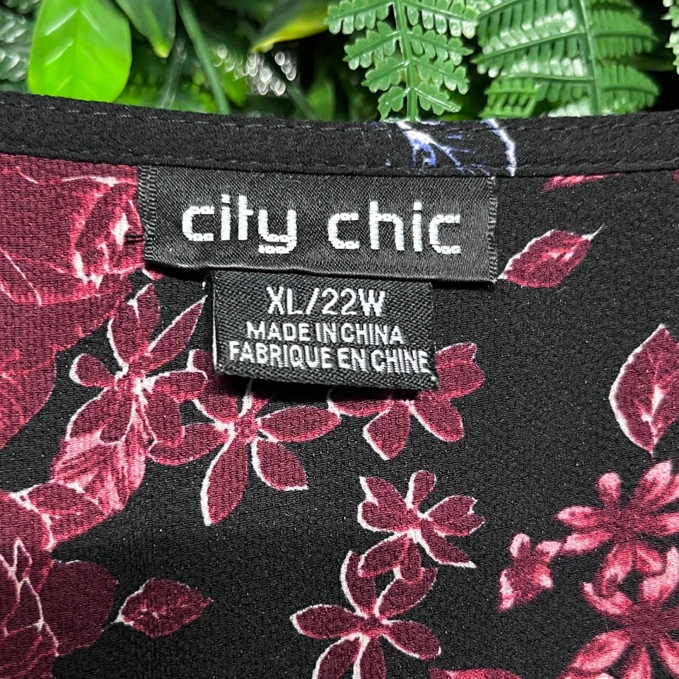 City Chic Dress Size 22W Floral Burgundy Maxi V Neck Bishop Sleeve Boho 3365 - Image 3 of 4