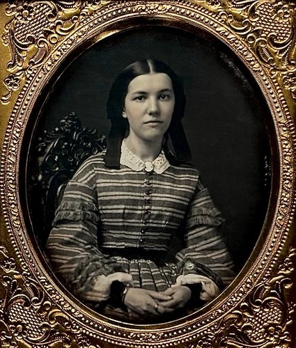 1/6th Daguerreotype -Young Woman in Striped Dress - Full Union Case - Resealed