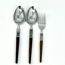 Mixed Lot/3 MCM Vtg EKCO Eterna Stainless Faux Wood Handle Spoons Fork EKS14