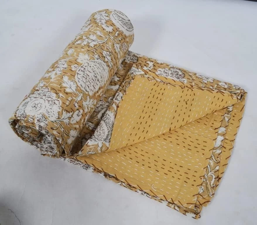 Manta edredón Kantha estampado de flores indias algodón tamaño king colcha tiro Foto 4 de 4