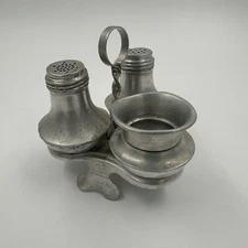 Vintage 1920's Aluminum Shaker Toothpick Cruet Set 4 Piece Weighted