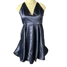 Fashion Nova Women NAVY Dress SZ M SATIN Spagetti straps_ 6598