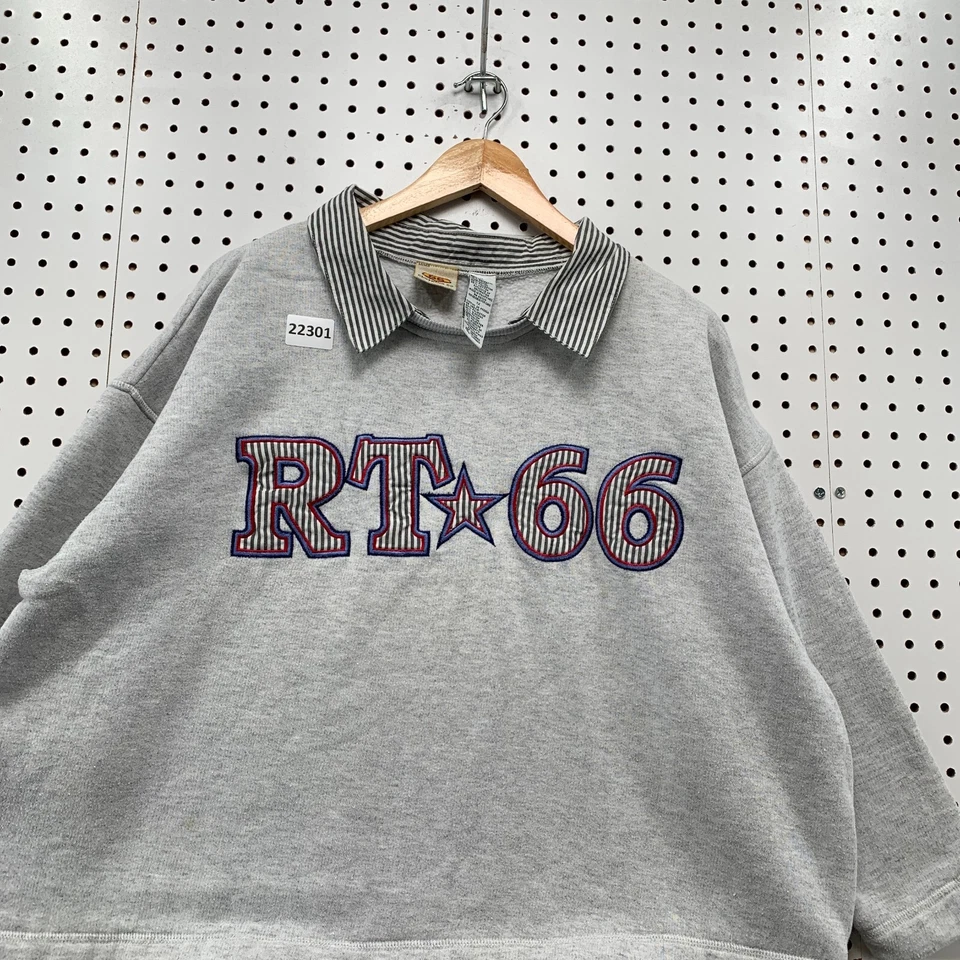 Sudadera Vintage Route 66 Cuello Gris Mujer Talla Grande 1X 27.5x30 Pullover Foto 2 de 4