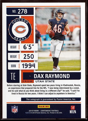 2019 Panini Contenders Rookie Ticket Autograph #278 Dax Raymond - Picture 2 of 3