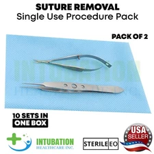 Single Use Tying Forceps & Vannas Scissors Curved Suture Removal Kit 2 Pc 10 Set
