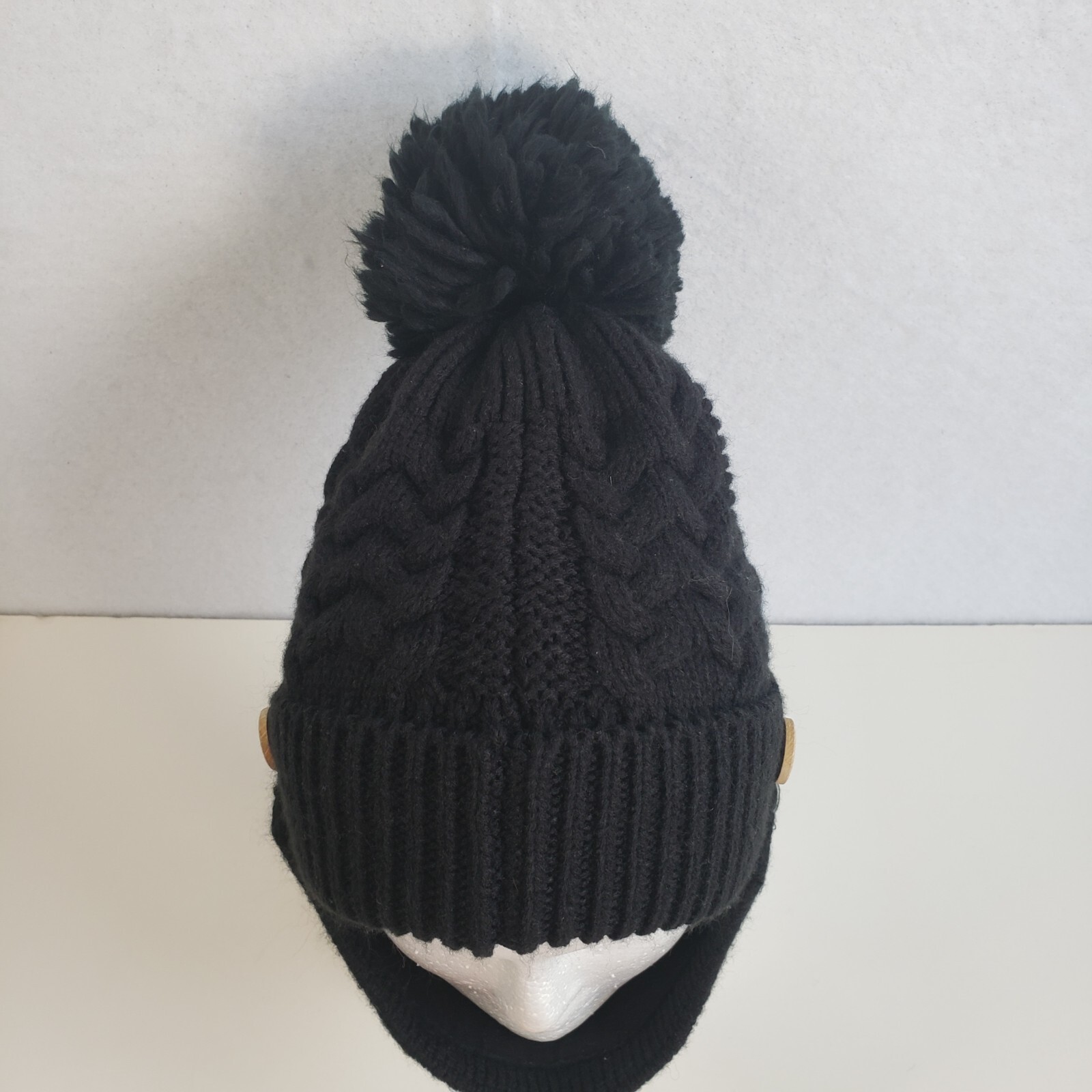Black Unisex Pom Beanie with Detachable Mask Cover OS One Size RN 86183 Outdoor Winter-image