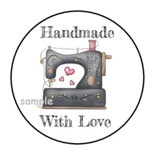 30 HANDMADE WITH LOVE ENVELOPE SEALS LABELS STICKERS 1.5" ROUND HAND MADE SEWING
