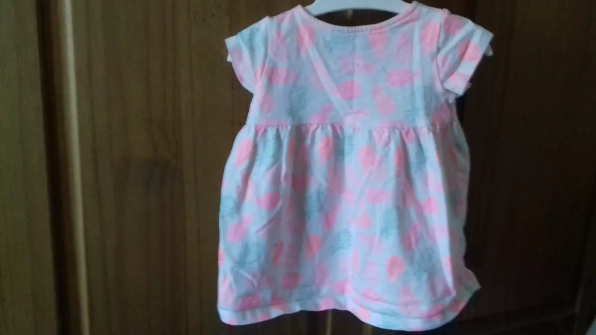 Baby Girls Pink White Pineapple Print Short Sleeved Dress Age