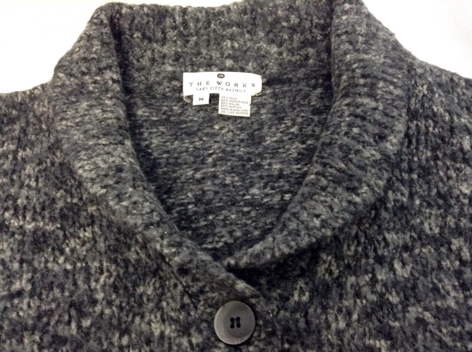 SAKS FIFTH AVENUE Size XXL Brown Knitted Wool Blend Buttoned Cardigan