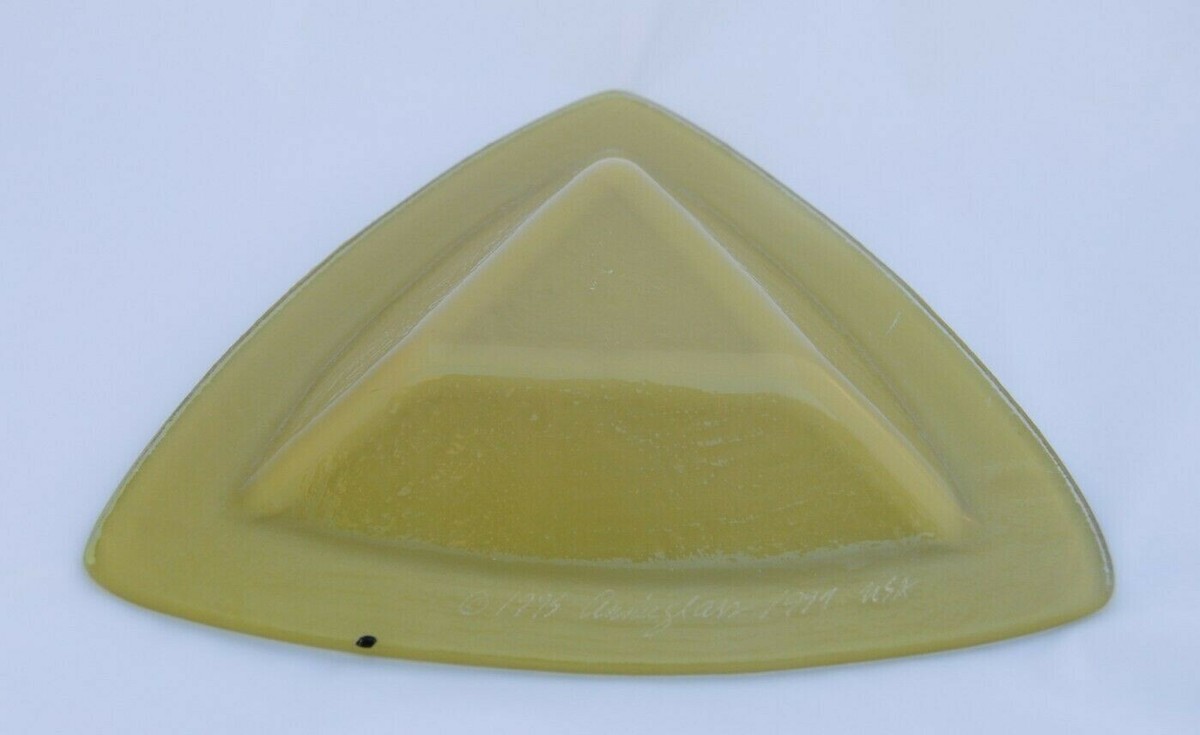 Handcrafted Annieglass Green Triangle Bowl or Plate SIGNED 1997