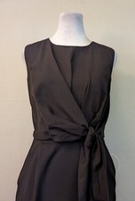 Lulus Size Small Women's Zealous Love Black Tie Front Pocketed Midi Dress 3966