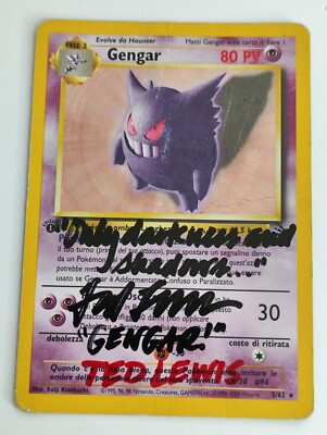 GENGAR Fossil 1st Edition SIGNED BY Ted Lewis 1999 Pokemon 5/62 IT
