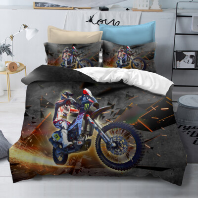 3D Motorradfahrer Rennstrecke Spark Quilt Cover Set Bettwäsche Sets Kissenbez...