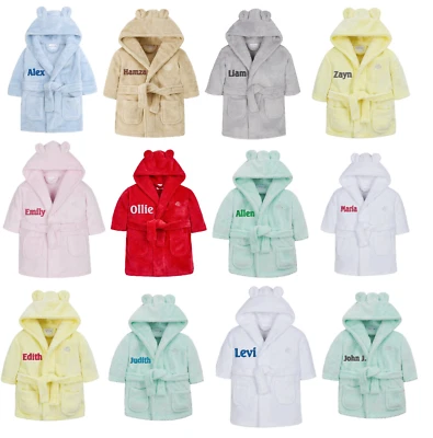 BABY TOWN Personalised Embroidered Baby Robe Dressing Gown Hood Toddler Baby Gift Boy Girl