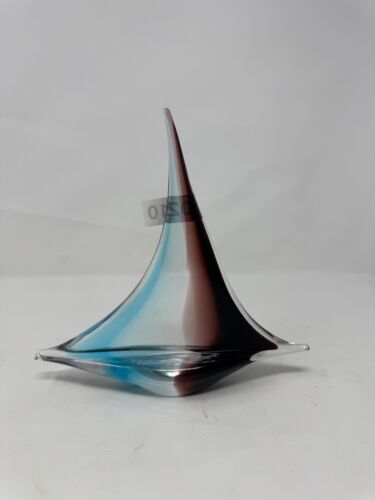 Vintage Murano Art Glass Sailboat Sculpture – Blue & Brown Blown Glass Nautical - Picture 2 of 4