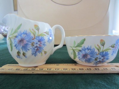 ADDERLEY Blue Cornflowers Indiv Open Sugar Bowl & Creamer Set Bone China England