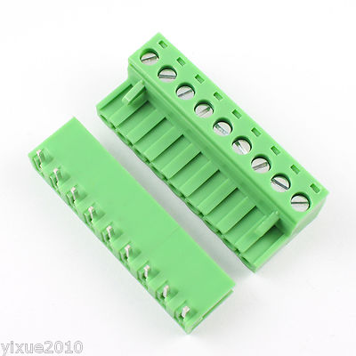 10-Pack 5.08mm Pitch 3-Pin Right Angle Screw Terminal Block Connectors | Green, Pluggable