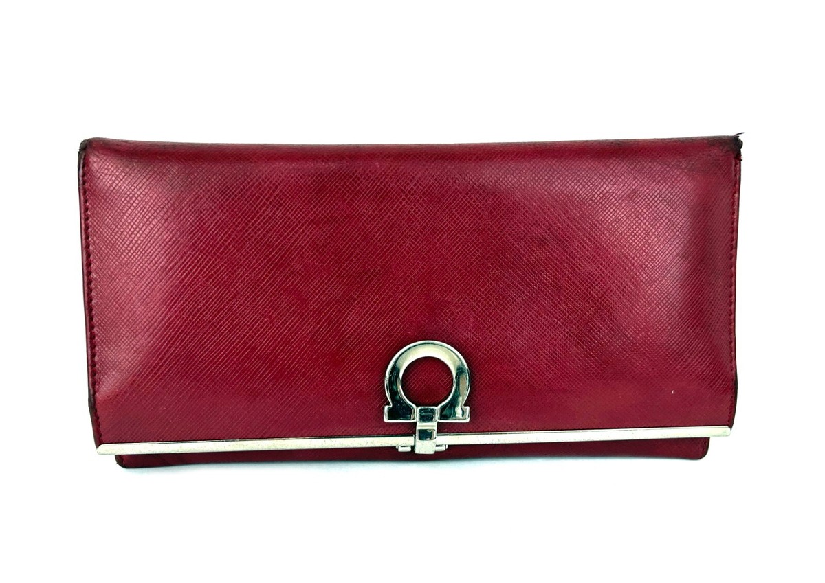 Salvatore Ferragamo Ganchini Red Saffiano Leather Long Wallet