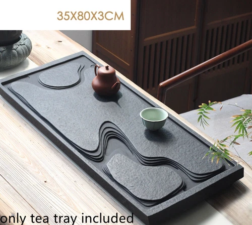 weighted tea tray black stone hand carved tea table invisible water draining new - Picture 1 of 19