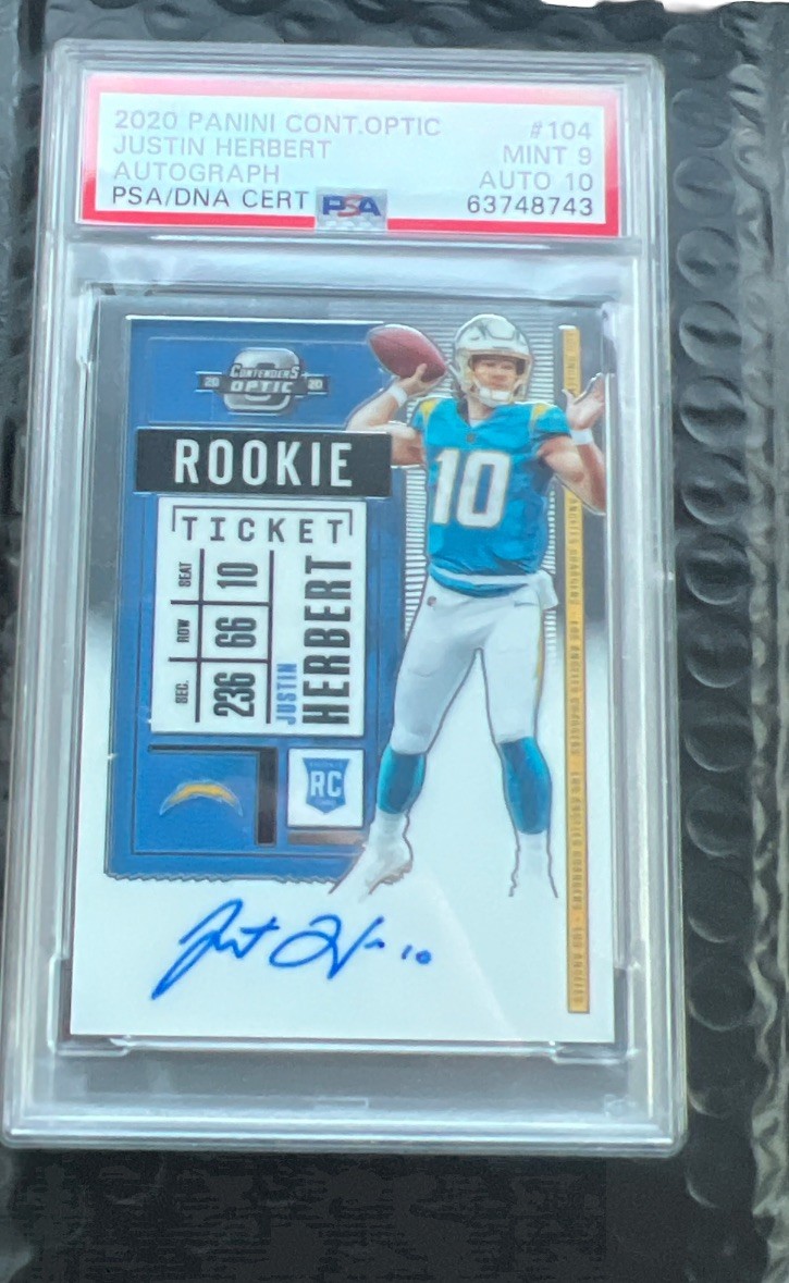 2020 Panini Contenders Optic Justin Herbert Rookie PSA 9 Auto 10 #104 RARE RC