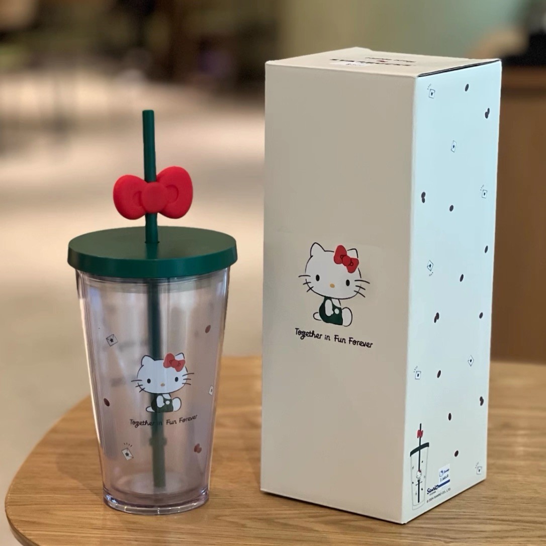 Starbucks Hello Kitty 16oz Clear PP Cold Cups Tumbler Red Ribbon