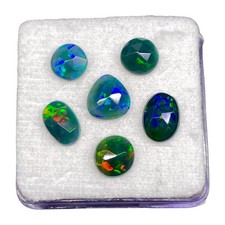 6 Pcs Natural Black Opal 7-8.5mm Fancy Rose Checker Cut Loose Flashy Gemstones