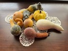 LOT OF 10- VINTAGE SUGAR BEADED FROSTED FAUX PUMPKIN AND GOURDS